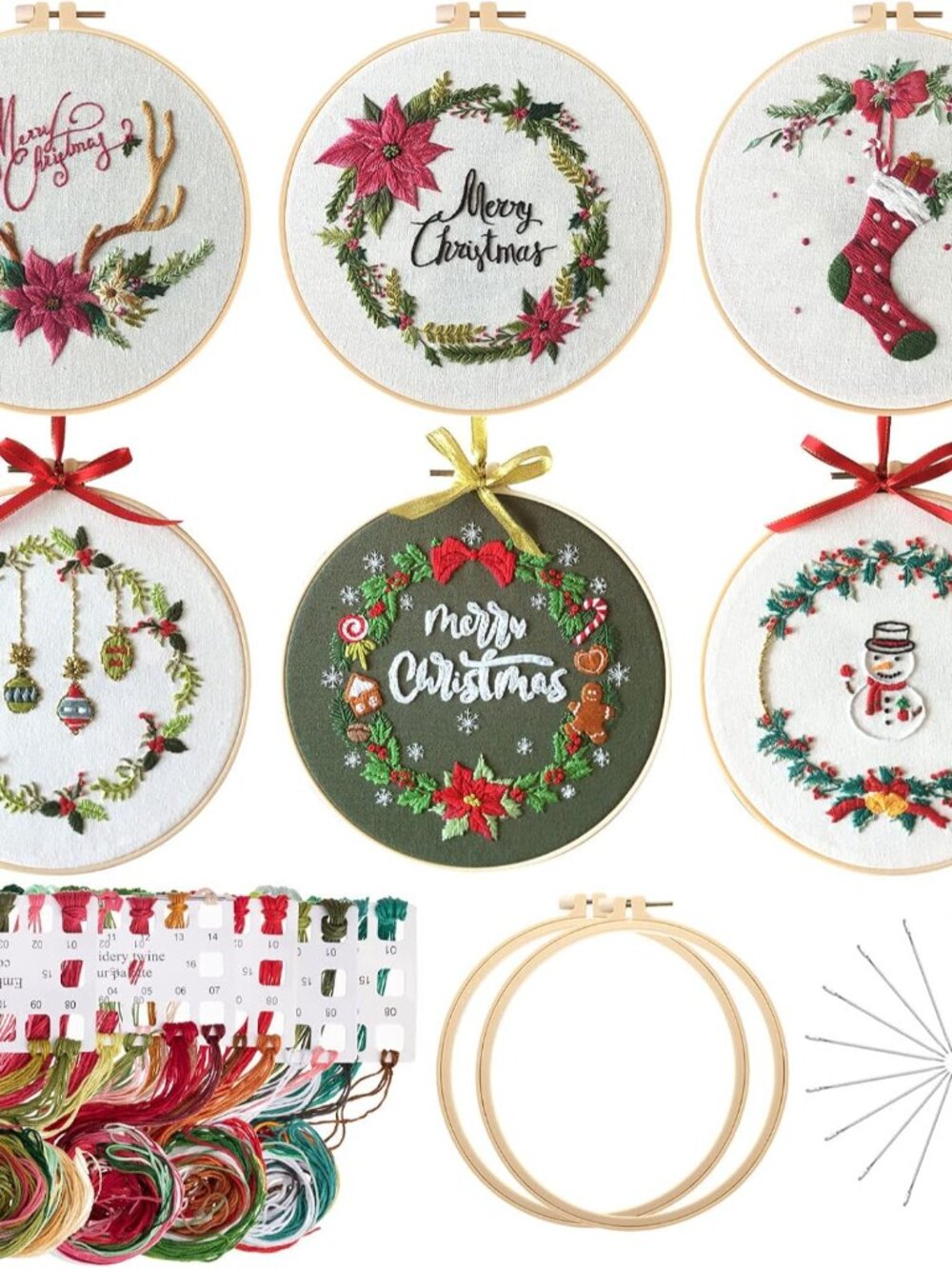 6 Sets Christmas Embroidery Kit with Pattern and Instructions Embroidery Starter